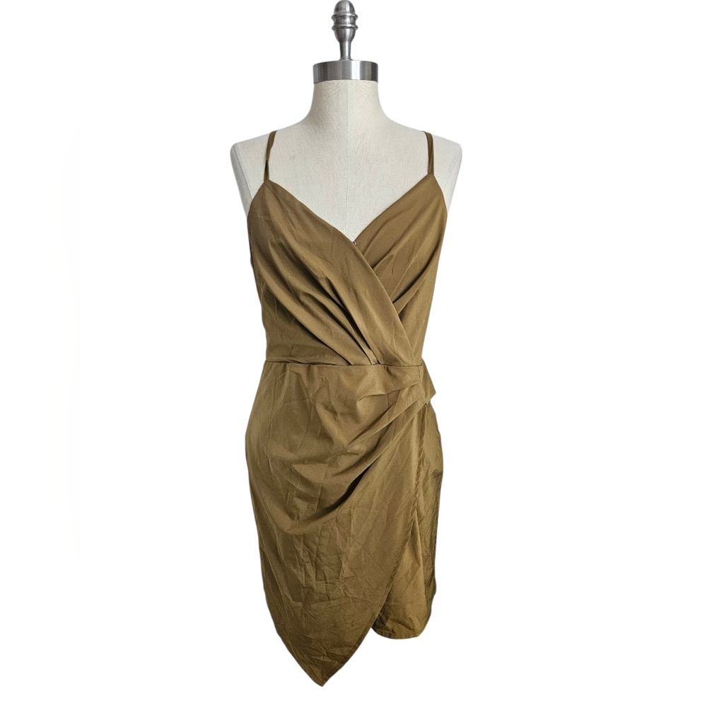 FAVLUX Olive Green Faux Wrap Strappy Dress | SZ L